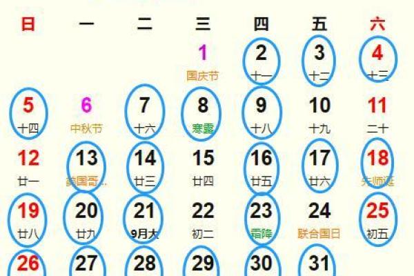 10月份黄道吉日有哪几天