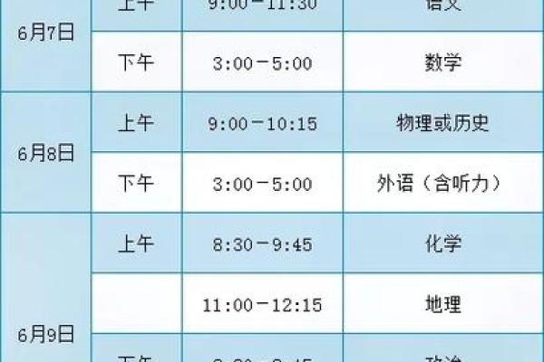 2020高考安排时间表